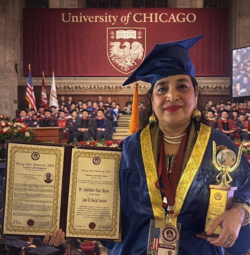Daughter of the Soil Honoured Internationally: Dr Sukhbeer Kour Bajwa Conferred Honorary Doctorate by Chicago Open University, USA -