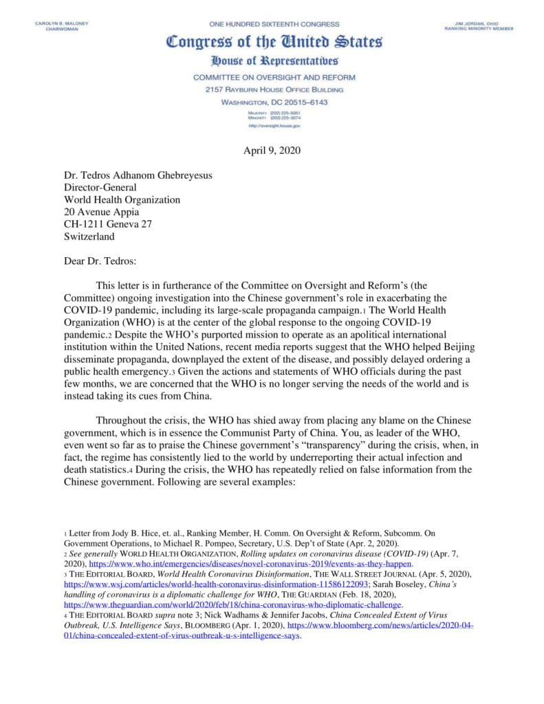 US Congress demands answers from Dr Tedros for his role in edifying China