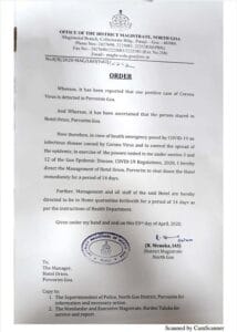 COVID-19: Orion Hotel shutdown for 14-days due to one positive case - coronavirus, COVID-19, North Goa Collector, Orion Hotel, Porvorim, Positive