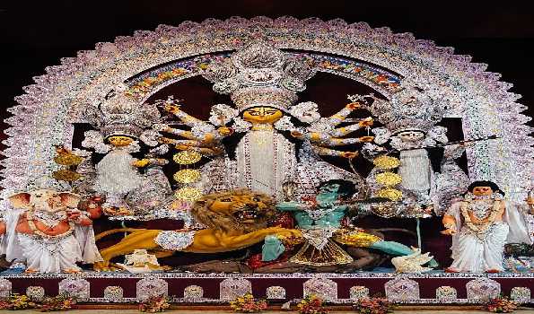 Students of Techno India Group erect Durga Idol from recycled materials