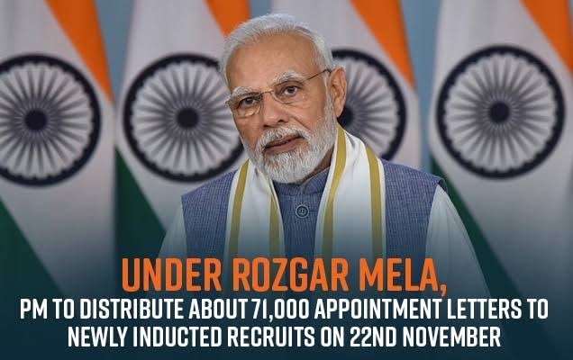 PM to distribute about 71,000 appointment letters to newly inducted recruits on 22nd November