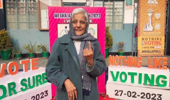 Meghalaya electors casting their votes in sleeker, lighter EVMs