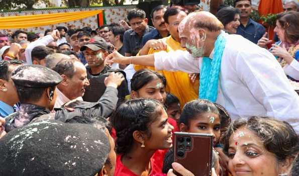 Rajnath Singh hosts colorful Holi celebrations, US Commerce Secy Raimondo, EAM attend