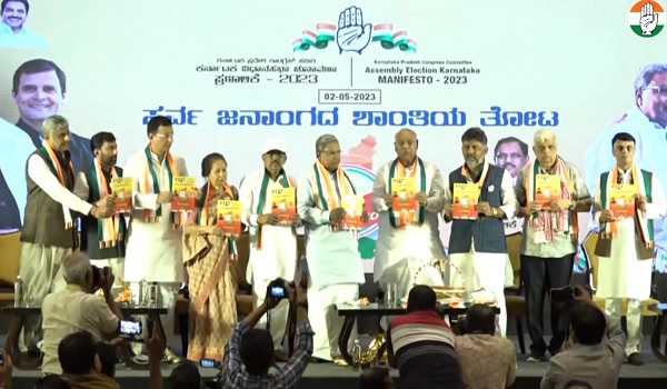 Cong releases poll manifesto, promises to ban Bajrang Dal, PFI
