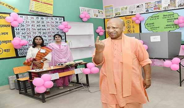 Yogi casts his vote at a polling booth in Gorakhpur