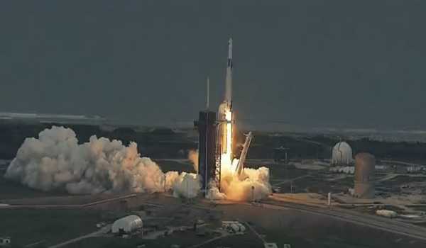 Falcon 9 rocket with crew dragon spacecraft launched from Florida