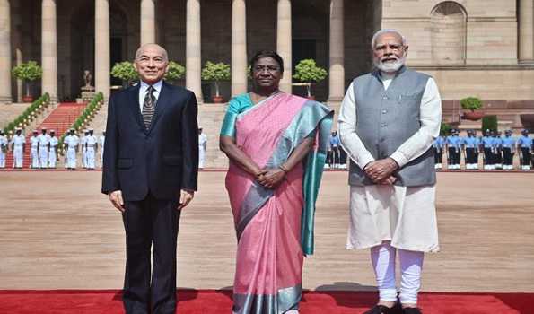 Cambodian King accorded ceremonial welcome at Rashtrapati Bhavan