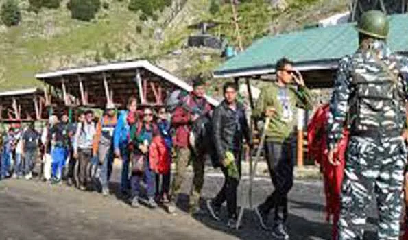 Pilgrims flagged off under tight security at the Amarnath Yatra starting point