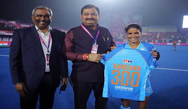 Hockey India congratulates Vandana Katariya on completing 300 matches