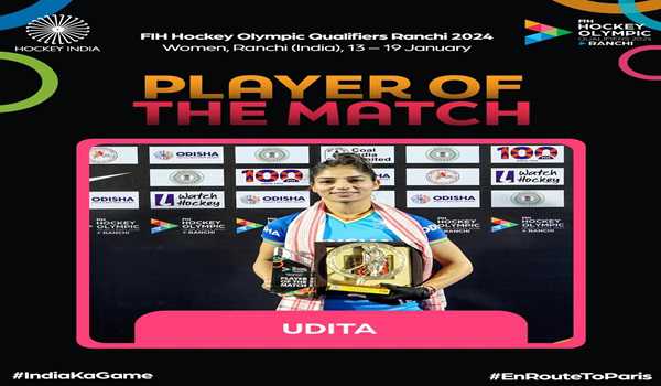 Hockey India congratulates Udita on completing 100 international caps