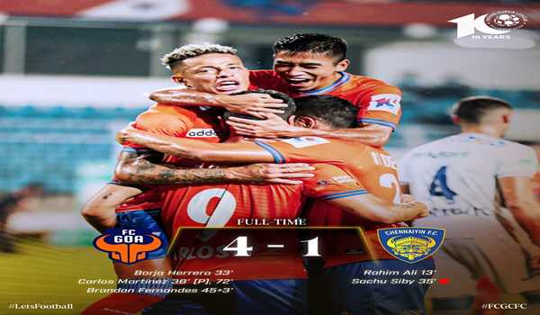 ISL: FC Goa climb to second place with win over Chennaiyin FC