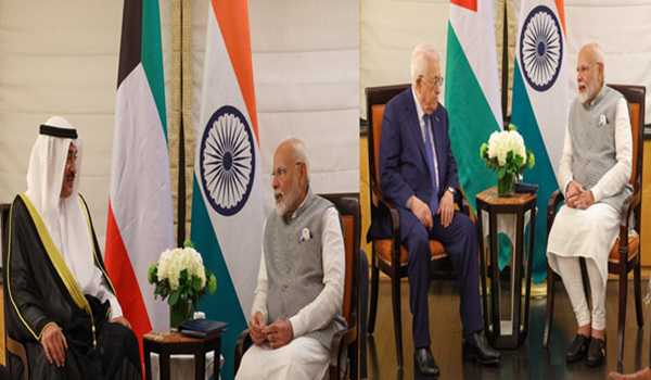 PM Modi holds bilateral meetings with Kuwait Crown Prince, Palestine President Abbas