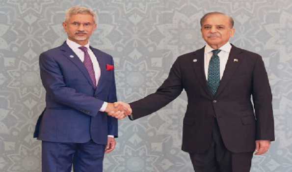 EAM Jaishankar welcomed by Pakistani PM Sharif as SCO Summit begins
