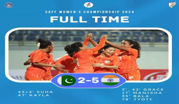 India Women secure 5-2 win over Pak at SAFF