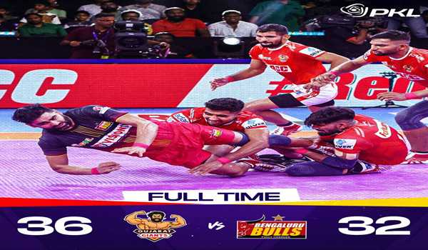 Gujarat Giants defeat Bengaluru Bulls 36-32 in Pro Kabaddi League
