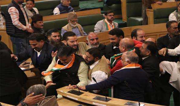 Ruckus continues in J&K Assembly as BJP legislators marshalled out