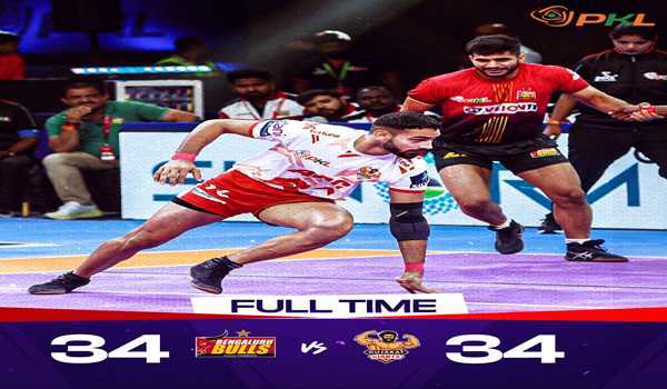 Gujarat Giants thrilling tie with Bengaluru Bulls in Pro Kabaddi League