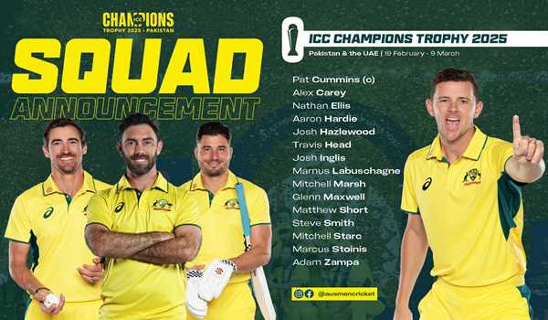 Aus announces squad for ICC Men’s Champions Trophy 2025