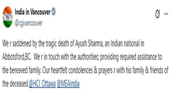Indian Consulate in Vancouver expresses sadness over death of Indian national