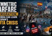 Asymmetric Warfare via Migration: What India Can Learn from Spain’s Ceuta Crisis Spanish border forces respond to the 2026 Ceuta migration crisis, highlighting asymmetric warfare through illegal migration and lessons for India's border security.