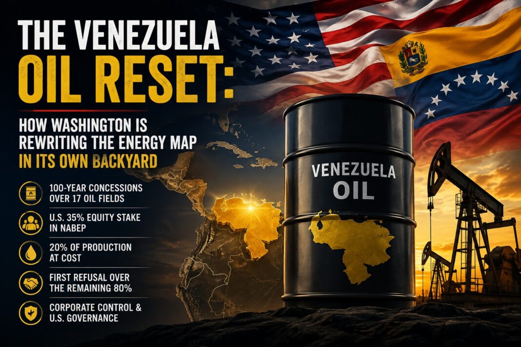 The Venezuela Oil Reset: How Washington Is Rewriting the Energy Map in Its Own Backyard Diagram of the Venezuela Oil reset showing Washington's equity stake and first‑refusal rights.