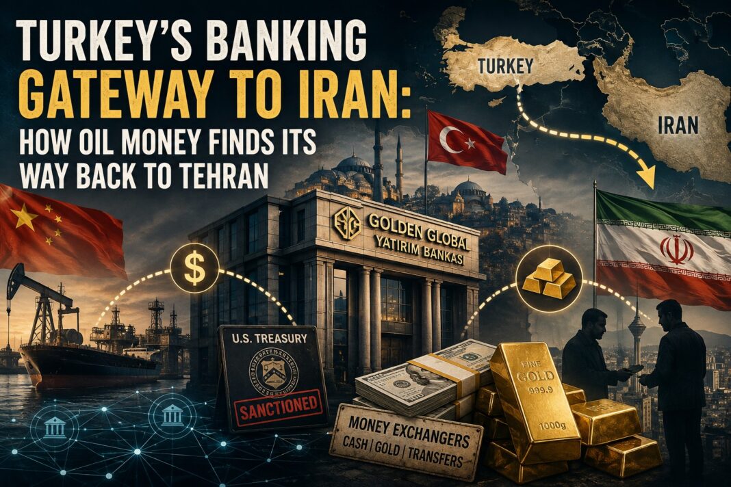 Illustration showing Money Finds its way through Turkey’s banking network to Iran